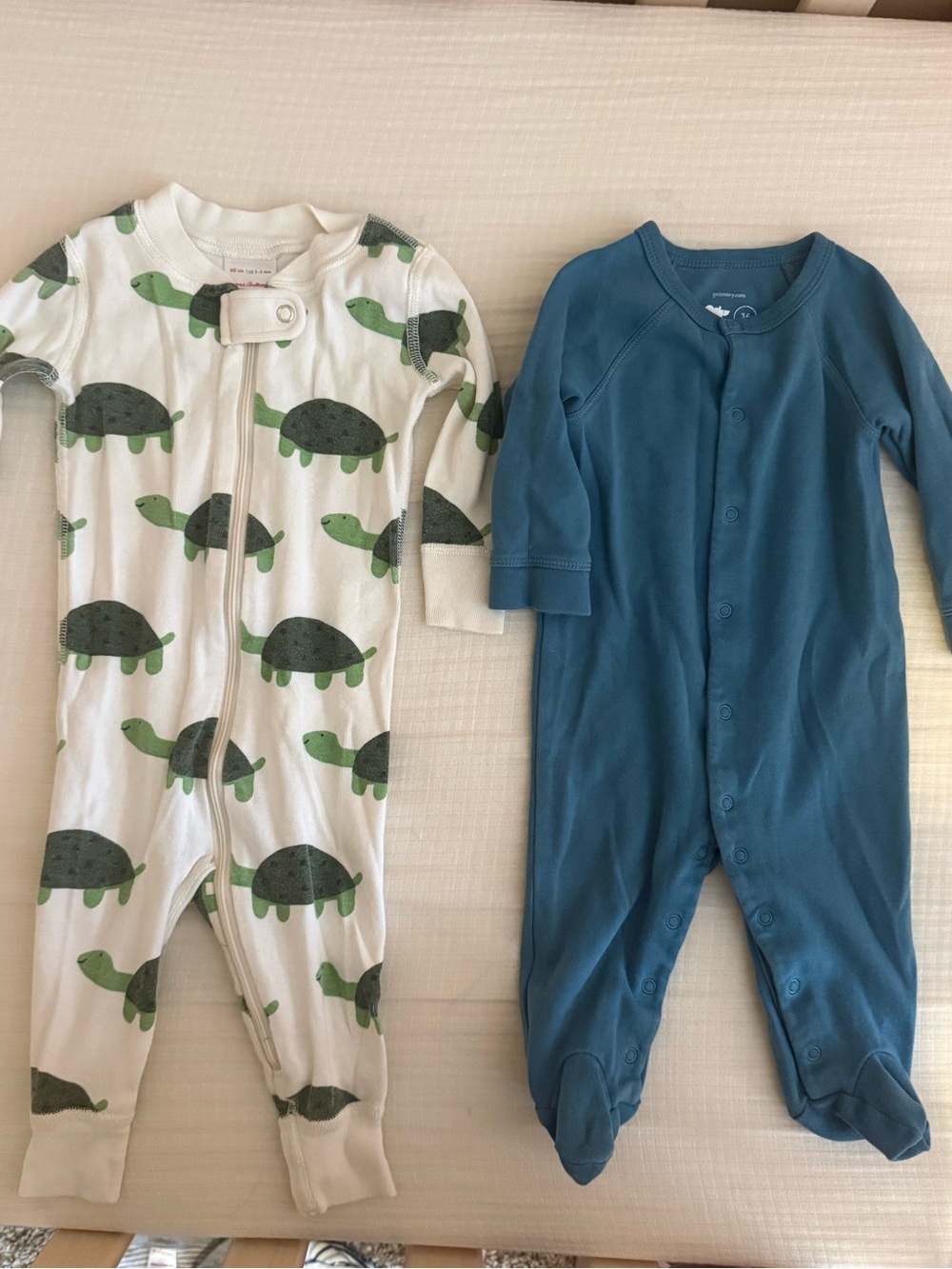 Hanna Andersson & Primary Baby Boy Pajama Sleepers - Turtle Print & Solid Teal